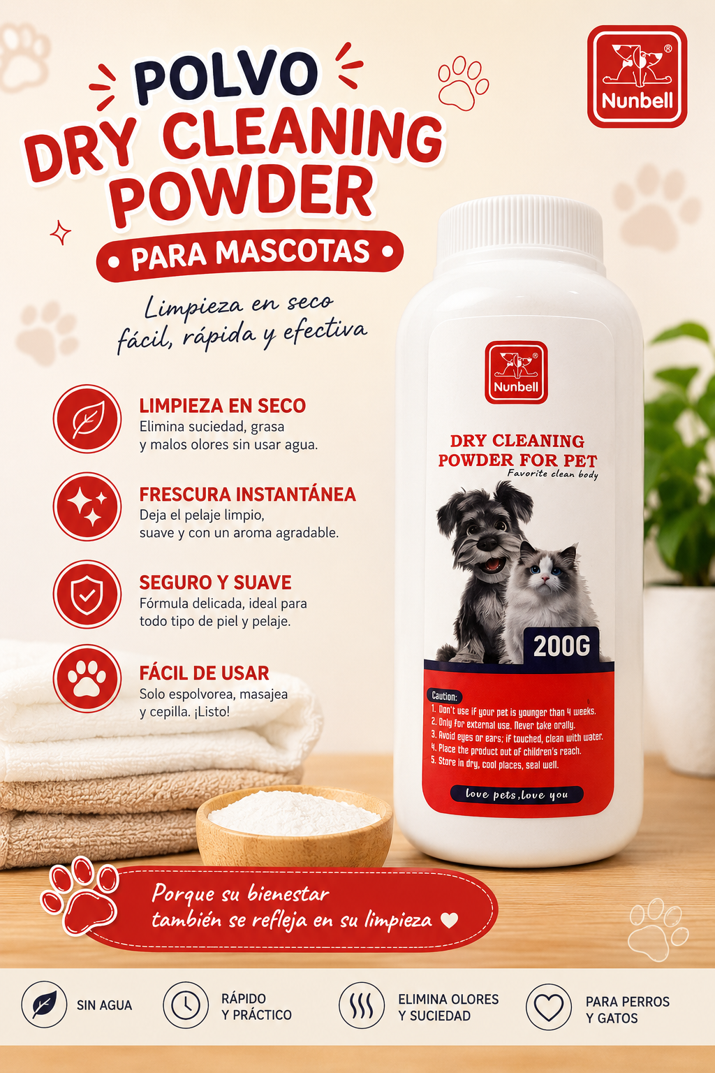 Talco limpiador para mascota